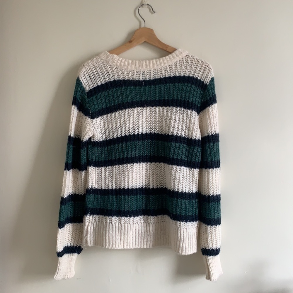 Abercrombie & Fitch Green and White Balloon Sleeve Knit Sweater - Picture 8 of 13